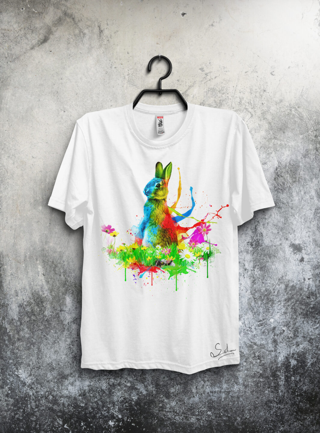 Stylized Vibrant Watercolor Rabbit - Unisex T-Shirt