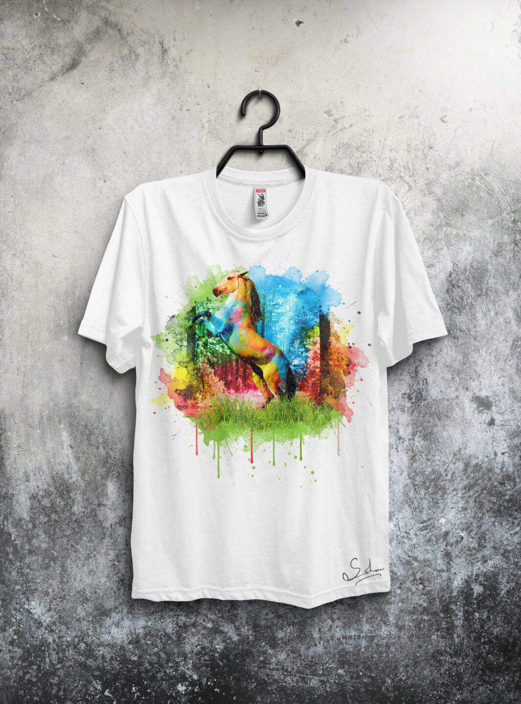 Watercolor Horse in Forest - Unisex T-Shirt
