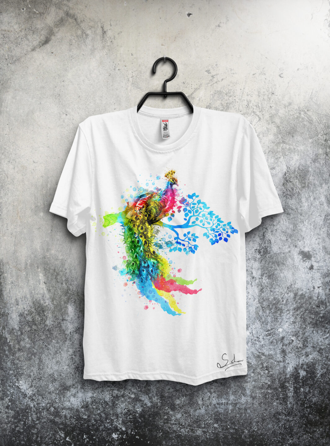 Stylized Vibrant Watercolor Peacock - Unisex T-Shirt